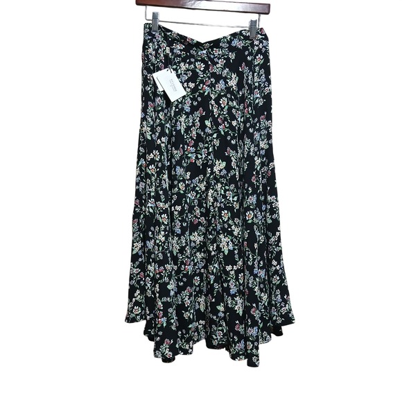 BY‎ EGREIS Martha Floral Midi Skirt Black Multi Color Women's Size M - Picture 3 of 11